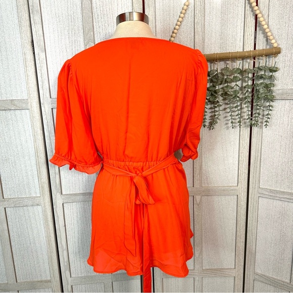 Torrid Georgette Orange Surplice Puff Sleeve Blouse Short Sleeve Plus Size 2 2X - Picture 5 of 13